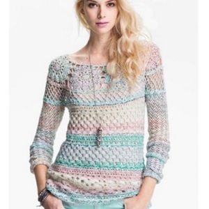 Free People Women's Ring of Roses Crochet Sweater in Spring Sky - size XS